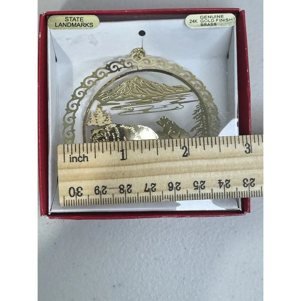 Glacier National Park State Landmarks Souvenir Christmas Ornament 24K Gold Brass